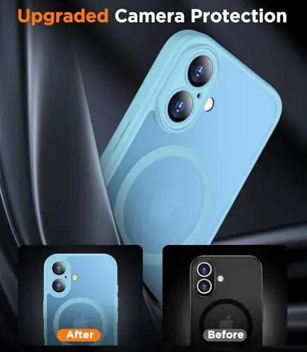 SPIDERCASE Designed for iPhone 16 Case, Magnetic Translucent [2+Tempered Glass Screen Protector] [Camera Protection] Anti-Fingerprint Anti-Scratch for iPhone 16 6.1”, Light Blue - 6