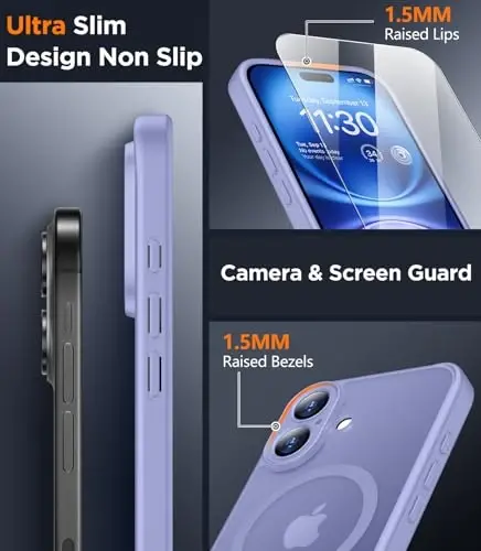 SPIDERCASE Designed for iPhone 16 Case, Magnetic Translucent [2+Tempered Glass Screen Protector] [Camera Protection] Anti-Fingerprint Anti-Scratch for iPhone 16 6.1”, Light Purple - 4