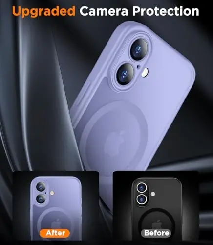 SPIDERCASE Designed for iPhone 16 Case, Magnetic Translucent [2+Tempered Glass Screen Protector] [Camera Protection] Anti-Fingerprint Anti-Scratch for iPhone 16 6.1”, Light Purple - 6