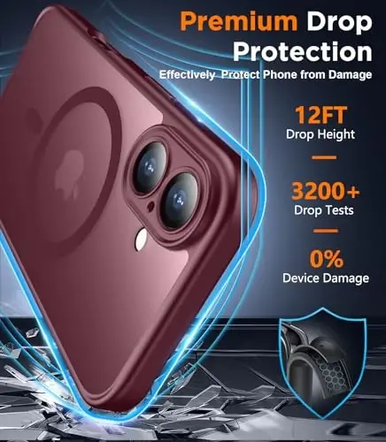 SPIDERCASE Designed for iPhone 16 Case, Magnetic Translucent [2+Tempered Glass Screen Protector] [Camera Protection] Anti-Fingerprint Anti-Scratch for iPhone 16 6.1”, Wine Red - 3