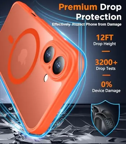SPIDERCASE iPhone 16 Kılıfı için Tasarlandı, Manyetik Yarı Saydam [2+Temperli Cam Ekran Koruyucu] [Kamera Koruması] Parmak İzi Önleyici Çizilmez iPhone 16 6.1”, Turuncu - 3