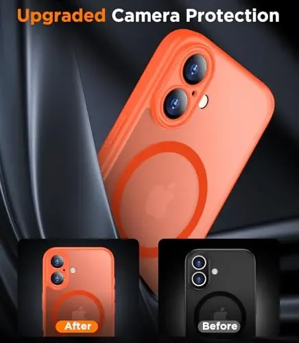 SPIDERCASE iPhone 16 Kılıfı için Tasarlandı, Manyetik Yarı Saydam [2+Temperli Cam Ekran Koruyucu] [Kamera Koruması] Parmak İzi Önleyici Çizilmez iPhone 16 6.1”, Turuncu - 6