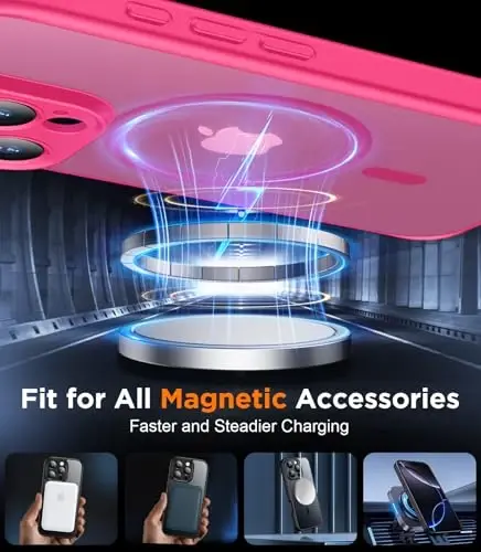 SPIDERCASE Designed for iPhone 16 Case, Magnetic Translucent [2+Tempered Glass Screen Protector] [Full Camera Protection] Anti-Fingerprint Anti-Scratch for iPhone 16 6.1”, Hot Pink - 5