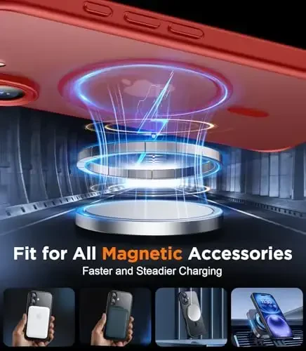 SPIDERCASE Magnetic for iPhone 16 Plus Case,with 2 Pcs [Tempered Glass Screen Protector] Translucent Matte Back Slim Shockproof Protective Phone Case for iPhone 16 Plus 6.7'',Red - 4