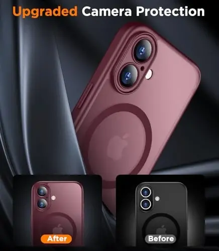 SPIDERCASE Magnetic for iPhone 16 Plus Case,with 2 Pcs [Tempered Glass Screen Protector] Translucent Matte Back Slim Shockproof Protective Phone Case for iPhone 16 Plus 6.7'',Wine Red - 6