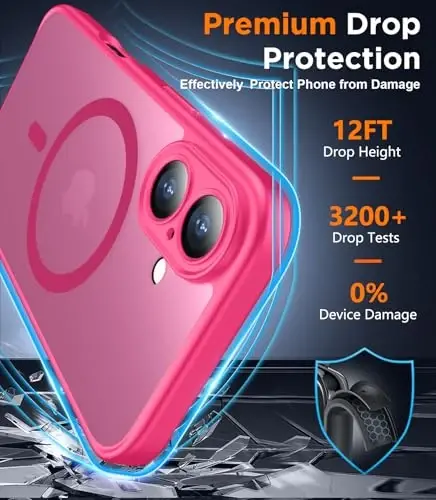 SPIDERCASE Magnetic for iPhone 16 Plus Case,with 2 Pcs [Tempered Glass Screen Protector] Translucent Matte Back Slim Shockproof Protective Phone Case for iPhone 16 Plus 6.7'',Hot Pink - SPIDERCASE (1)