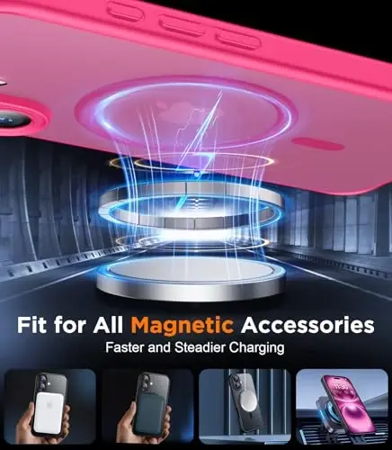 SPIDERCASE Magnetic for iPhone 16 Plus Case,with 2 Pcs [Tempered Glass Screen Protector] Translucent Matte Back Slim Shockproof Protective Phone Case for iPhone 16 Plus 6.7'',Hot Pink - 4