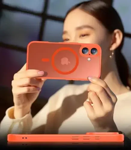 SPIDERCASE Magnetic for iPhone 16 Plus Case,with 2 Pcs [Tempered Glass Screen Protector] Translucent Matte Back Slim Shockproof Protective Phone Case for iPhone 16 Plus 6.7'',Orange - 7