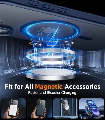 SPIDERCASE Magnetic for iPhone 16 Plus Case,with 2 Pcs [Tempered Glass Screen Protector] Translucent Matte Back Slim Shockproof Protective Phone Case for iPhone 16 Plus 6.7'',Cell Phone Holsters, Blue - 5