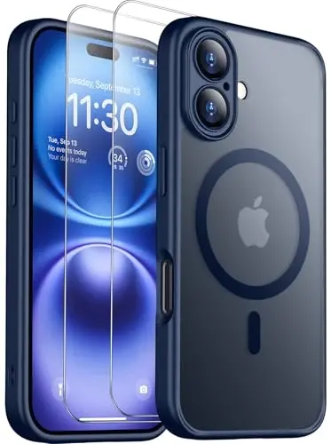 SPIDERCASE Magnetic for iPhone 16 Plus Case,with 2 Pcs [Tempered Glass Screen Protector] Translucent Matte Back Slim Shockproof Protective Phone Case for iPhone 16 Plus 6.7'',Cell Phone Holsters, Blue 