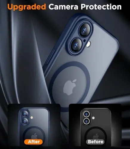 SPIDERCASE iPhone 16 Plus için Manyetik Kılıf, 2 Adet [Temperli Cam Ekran Koruyucu] Yarı Saydam Mat Arka İnce Darbeye Dayanıklı Koruyucu Telefon Kılıfı iPhone 16 Plus 6.7'',Cep Telefonu Kılıfları, Mavi 
