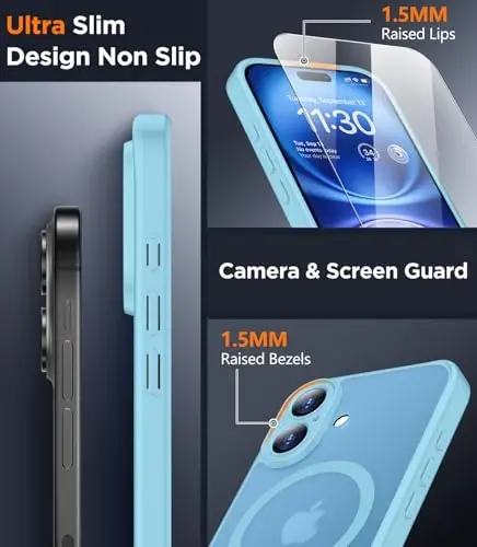 SPIDERCASE iPhone 16 Plus Kılıfı için Manyetik, 2 Adet [Temperli Cam Ekran Koruyucu] Yarı Saydam Darbeye Dayanıklı Koruyucu Telefon Kılıfı iPhone 16 Plus 6.7'', Açık Mavi için Ana Sayfa Düğmesi Etiketleri - 4
