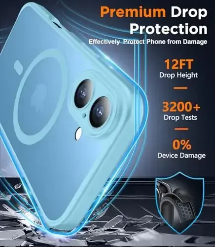 SPIDERCASE iPhone 16 Plus uchun magnitli g'ilof, 2 dona [Temperli shisha ekran himoyachisi] Yarim shaffof zarbga chidamli himoya telefon g'ilofi iPhone 16 Plus 6.7'' uchun uy tugmasi stikerlari, och ko'k - 2