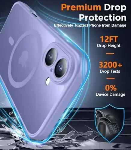 SPIDERCASE iPhone 16 Plus uchun magnitli g‘ilof, 2 dona [ закалённое стекло ekran himoyachisi] Yarim shaffof matli yupqa zarbga chidamli himoya telefoni g‘ilofi iPhone 16 Plus 6.7'' uchun, och binafsha - 2