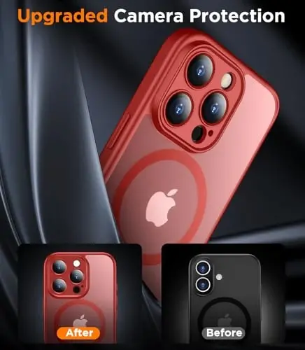 SPIDERCASE Designed for iPhone 16 Pro Case, Magnetic Translucent [2+Full Coverage Tempered Glass Screen Protector] [Full Camera Protection] Anti-Fingerprint Anti-Scratch for iPhone 16 Pro 6.3”, Red - 6