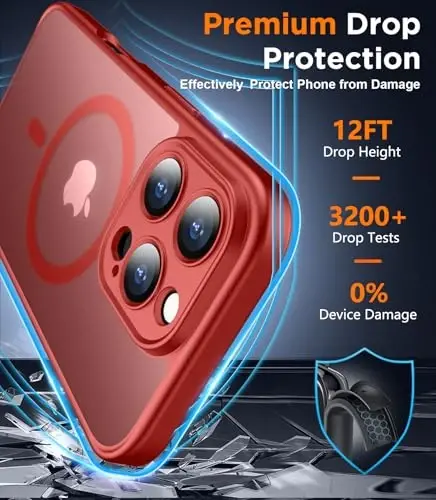 SPIDERCASE Designed for iPhone 16 Pro Case, Magnetic Translucent [2+Full Coverage Tempered Glass Screen Protector] [Full Camera Protection] Anti-Fingerprint Anti-Scratch for iPhone 16 Pro 6.3”, Red 