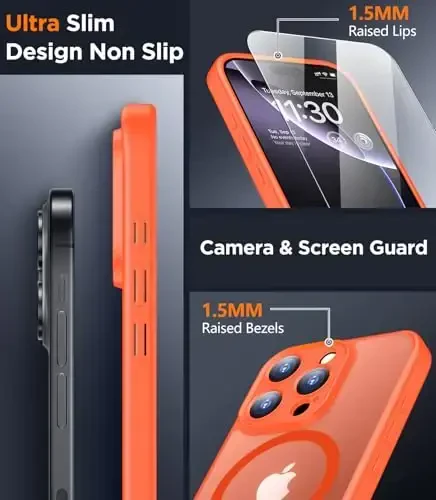SPIDERCASE Designed for iPhone 16 Pro Case, Magnetic Translucent[2+Tempered Glass Screen Protector] [Camera Protection] Anti-Fingerprint Anti-Scratch for iPhone 16 Pro 6.3”, Orange - 4