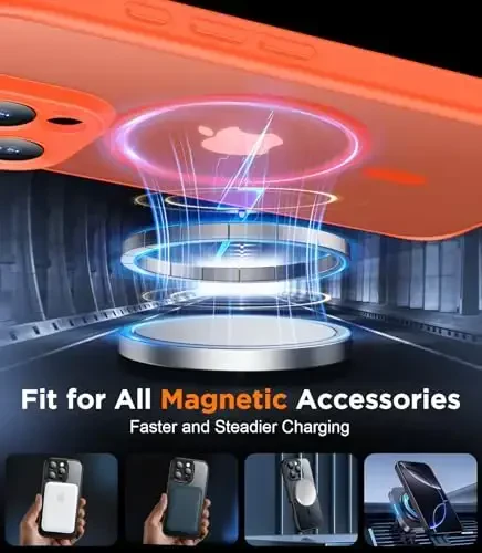 SPIDERCASE Designed for iPhone 16 Pro Case, Magnetic Translucent[2+Tempered Glass Screen Protector] [Camera Protection] Anti-Fingerprint Anti-Scratch for iPhone 16 Pro 6.3”, Orange - 5