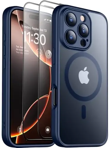 SPIDERCASE Magnetic for iPhone 16 Pro Max Case, with 2 Pcs [Tempered Glass Screen Protector] Translucent Matte Back Slim Shockproof Protective Phone Case for iPhone 16 Pro Max 6.9'',Blue - 1
