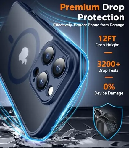 SPIDERCASE Magnetic for iPhone 16 Pro Max Case, with 2 Pcs [Tempered Glass Screen Protector] Translucent Matte Back Slim Shockproof Protective Phone Case for iPhone 16 Pro Max 6.9'',Blue - 2
