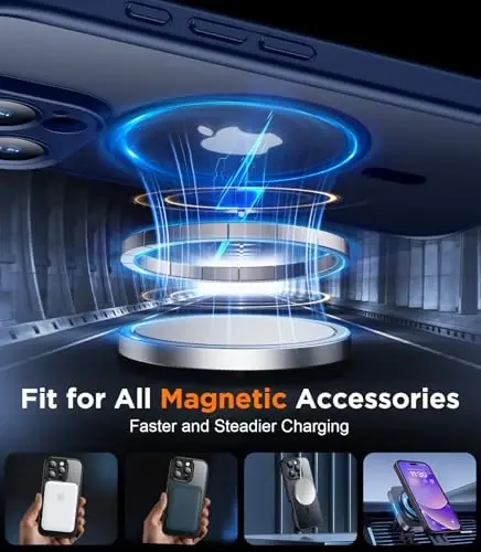 SPIDERCASE Magnetic for iPhone 16 Pro Max Case, with 2 Pcs [Tempered Glass Screen Protector] Translucent Matte Back Slim Shockproof Protective Phone Case for iPhone 16 Pro Max 6.9'',Blue - 5