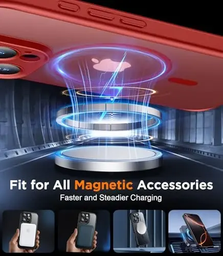 SPIDERCASE Magnetic for iPhone 16 Pro Max Case, with 2 Pcs [Tempered Glass Screen Protector] Translucent Matte Back Slim Shockproof Protective Phone Case for iPhone 16 Pro Max 6.9'',Red - 4