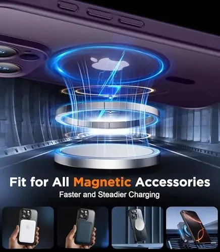 SPIDERCASE iPhone 16 Pro Max uchun magnitli gʻilof, yarim shaffof mat [2 dona закалённое shisha ekran himoyachisi] [kuchaytirilgan toʻliq kamera himoyasi] telefon gʻilofi, binafsha - 4