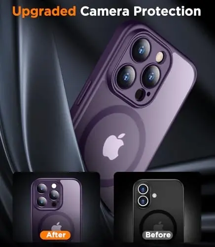 SPIDERCASE iPhone 16 Pro Max uchun magnitli gʻilof, yarim shaffof mat [2 dona закалённое shisha ekran himoyachisi] [kuchaytirilgan toʻliq kamera himoyasi] telefon gʻilofi, binafsha - 5