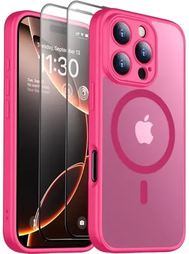 SPIDERCASE iPhone 16 Pro Max uchun magnitli g'ilof, yarim shaffof mat [2 dona закалённое shisha ekran himoyachisi] [kuchaytirilgan to'liq kamera himoyasi] telefon g'ilofi, och pushti 