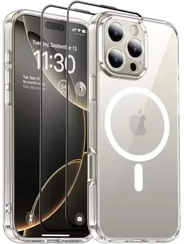 SPIDERCASE iPhone 16 Pro uchun g'ilof, [Harbiy darajadagi qulash sinovidan o'tgan] 2+To'liq qamrovli temperli shisha ekran himoyachisi [To'liq kamera himoyasi] [Sarg'aymaydigan] iPhone 16 Pro 6.3'' uchun ingichka g'ilof, Shaffof - 1