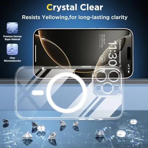 SPIDERCASE iPhone 16 Pro uchun g'ilof, [Harbiy darajadagi qulash sinovidan o'tgan] 2+To'liq qamrovli temperli shisha ekran himoyachisi [To'liq kamera himoyasi] [Sarg'aymaydigan] iPhone 16 Pro 6.3'' uchun ingichka g'ilof, Shaffof - 4