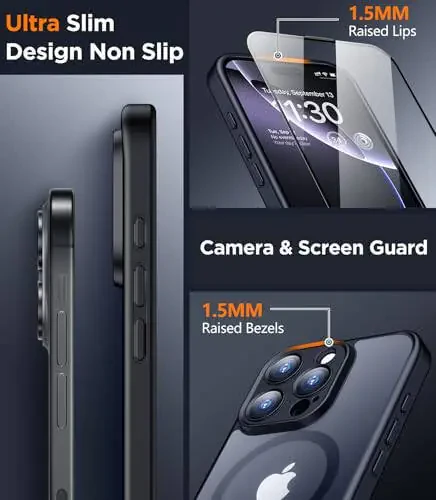 SPIDERCASE iPhone 16 Pro uchun mo'ljallangan g'ilof, magnitli [2+To'liq qamrovli закаленное oynali ekran himoyachisi] [To'liq kamera himoyasi] Barmoq izlariga qarshi chidamli iPhone 16 Pro 6.3