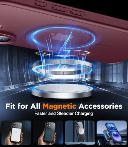 SPIDERCASE iPhone 16 Pro uchun mo'ljallangan g'ilof, Magnitli yarim shaffof [2+ закалённое стекло ekran himoyachisi] [Kamera himoyasi] Barmoq izlariga qarshi chidamli iPhone 16 Pro 6,3 dyuym uchun tirnalishga qarshi, To'q qizil sharob rangi - 5