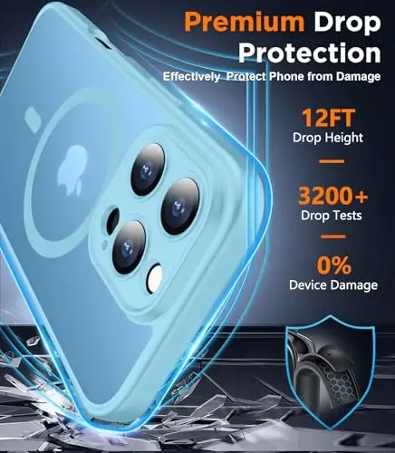 SPIDERCASE iPhone 16 Pro uchun mo'ljallangan g'ilof, Magnitli yarim shaffof [2+ закалённое stikli ekran himoyachisi] [Kamera himoyasi] Barmoq izlariga qarshi tirnalishga qarshi iPhone 16 Pro 6,3 dyuym, och ko'k - 3