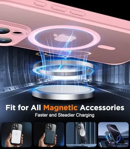 SPIDERCASE iPhone 16 Pro uchun mo'ljallangan g'ilof, magnitli yarim shaffof [2+To'liq qamrovli закаленное stekan ekran himoyachisi] [To'liq kamera himoyasi] Barmoq izlariga qarshi chidamli iPhone 16 Pro 6,3 dyuym uchun tirnalishga qarshi, pushti - 5