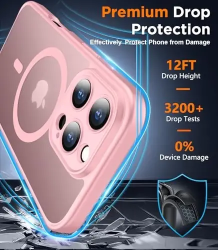 SPIDERCASE iPhone 16 Pro uchun mo'ljallangan g'ilof, magnitli yarim shaffof [2+To'liq qamrovli закаленное stekan ekran himoyachisi] [To'liq kamera himoyasi] Barmoq izlariga qarshi chidamli iPhone 16 Pro 6,3 dyuym uchun tirnalishga qarshi, pushti - 3