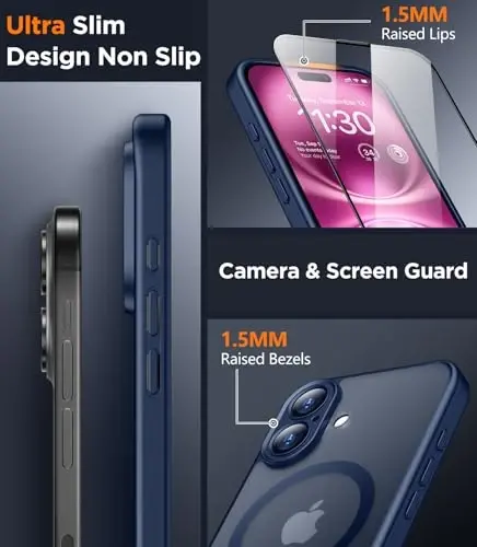 SPIDERCASE iPhone 16 uchun mo'ljallangan g'ilof, magnitli yarim shaffof [2+To'liq qamrovli закалённое stakandan ekran himoyachisi] [To'liq kamera himoyasi] Barmoq izlariga qarshi chidamli, iPhone 16 6.1