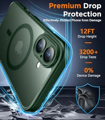 SPIDERCASE Magnetic for iPhone 16 Plus Case, with 2 Pcs [Tempered Glass Screen Protector] Translucent Matte Back Slim Shockproof Protective Phone Case for iPhone 16 Plus 6.7'', Green - 2