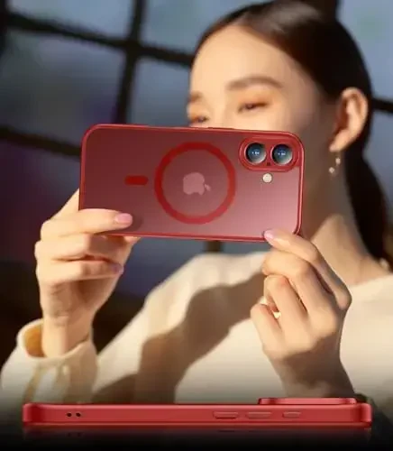 SPIDERCASE Magnetic for iPhone 16 Plus Case, with 2 Pcs [Tempered Glass Screen Protector] Translucent Matte Back Slim Shockproof Protective Phone Case for iPhone 16 Plus 6.7'', Red - 6