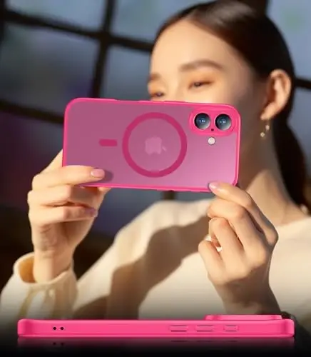 SPIDERCASE Magnetic for iPhone 16 Plus Case,with 2 Pcs [Tempered Glass Screen Protector] Translucent Matte Back Slim Shockproof Protective Phone Case for iPhone 16 Plus 6.7'',Hot Pink - 6