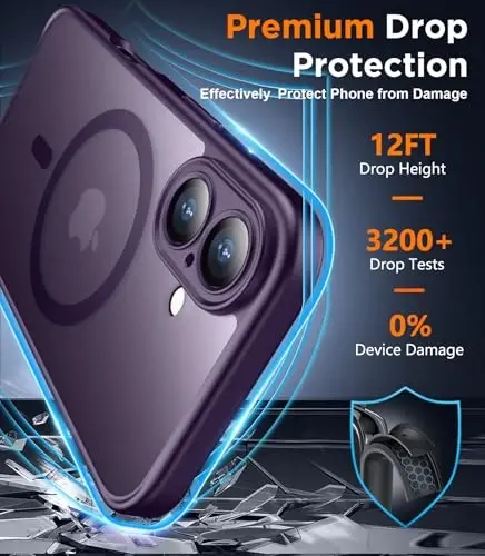 SPIDERCASE Magnetic for iPhone 16 Plus Case,with 2 Pcs [Tempered Glass Screen Protector] Translucent Matte Back Slim Shockproof Protective Phone Case for iPhone 16 Plus 6.7'',Purple - 5