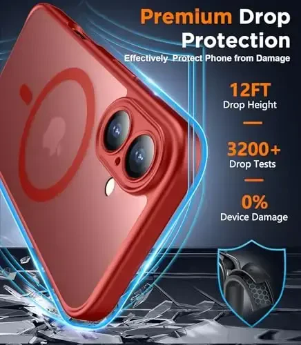 SPIDERCASE Magnetic for iPhone 16 Plus Case,with 2 Pcs [Tempered Glass Screen Protector] Translucent Matte Back Slim Shockproof Protective Phone Case for iPhone 16 Plus 6.7'',Red - SPIDERCASE (1)