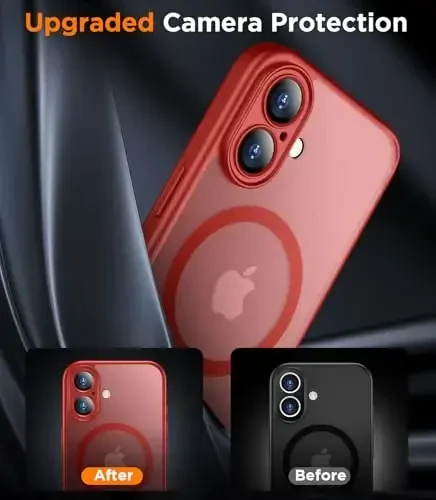 SPIDERCASE Magnetic for iPhone 16 Plus Case,with 2 Pcs [Tempered Glass Screen Protector] Translucent Matte Back Slim Shockproof Protective Phone Case for iPhone 16 Plus 6.7'',Red - 5