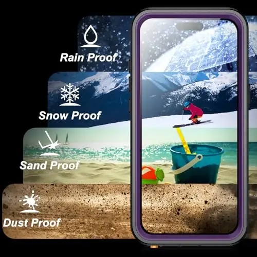 SPIDERCASE Magnetic for iPhone 16 Pro Case Waterproof,Built-in Screen & Camera Lens Protector[IP68 Underwater] [Military Grade Shockproof] Full Body Protection Phone Case,Purple/Clear - 7