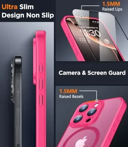 SPIDERCASE Magnetic for iPhone 16 Pro Max Case, Translucent Matte [2Pcs Tempered Glass Screen Protector] [Upgraded Full Camera Protection] Phone Case,Hot Pink - 4