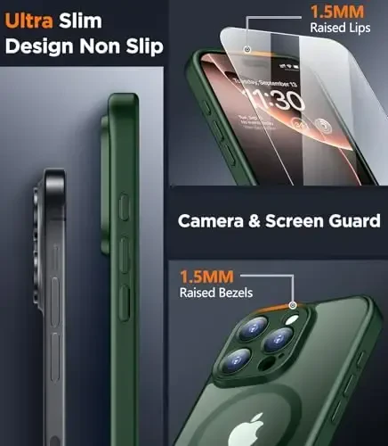 SPIDERCASE Magnetic for iPhone 16 Pro Max Case, with 2 Pcs [Tempered Glass Screen Protector] Translucent Matte Back Slim Shockproof Protective Phone Case for iPhone 16 Pro Max 6.9'',Green - 4