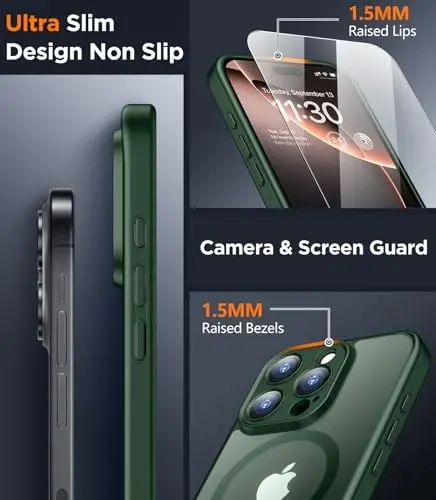SPIDERCASE Magnetic for iPhone 16 Pro Max Case, with 2 Pcs [Tempered Glass Screen Protector] Translucent Matte Back Slim Shockproof Protective Phone Case for iPhone 16 Pro Max 6.9'',Green - 4