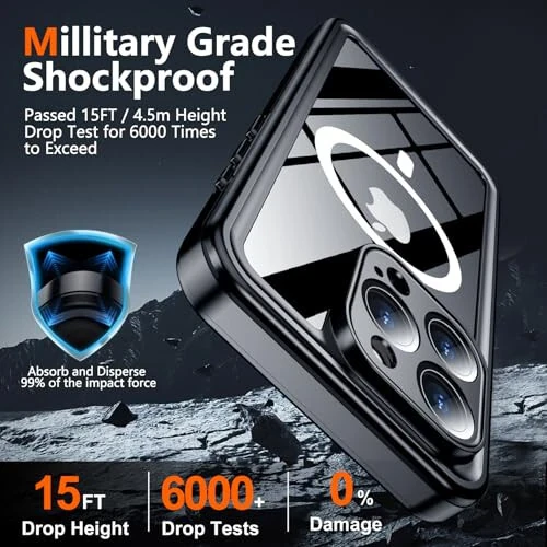 SPIDERCASE Магнитный чехол для iPhone 16 Pro, водонепроницаемый, со встроенной защитой экрана и объектива [IP68 под водой] [Ударопрочный военного класса] чехол для полной защиты корпуса, черный/прозрачный - SPIDERCASE (1)
