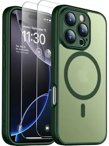 SPIDERCASE Only for iPhone 16 Pro Case, Magnetic Phone Case Just Compatible with iPhone 16 Pro 6.3”, Green/Clear - 1