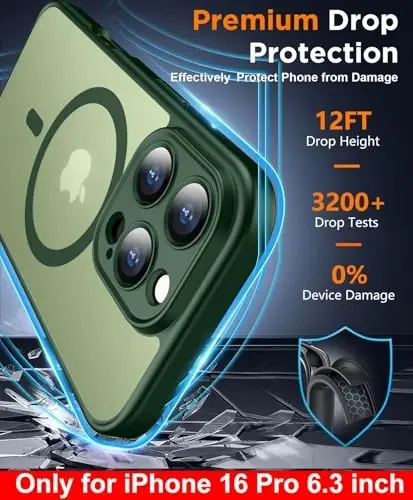 SPIDERCASE Only for iPhone 16 Pro Case, Magnetic Phone Case Just Compatible with iPhone 16 Pro 6.3”, Green/Clear - 3